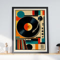 Retro Turntable Vinyl Record Poster, Mid Century Modern Wall Art, Music Room Print, Bauhaus