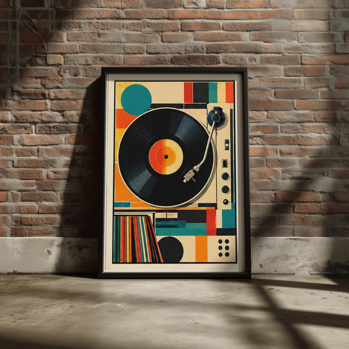 Retro Turntable Vinyl Record Poster, Mid Century Modern Wall Art, Music Room Print, Bauhaus