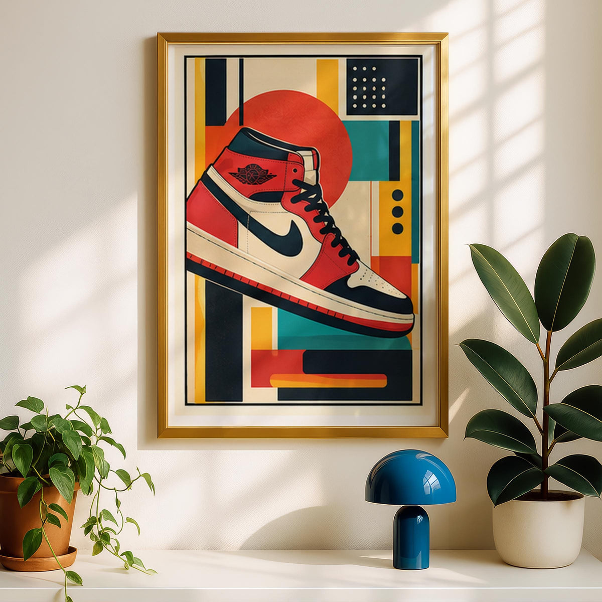 Retro High Top Sneaker Poster, Mid Century Geometric Wall Art, Streetwear Print for Bedroom