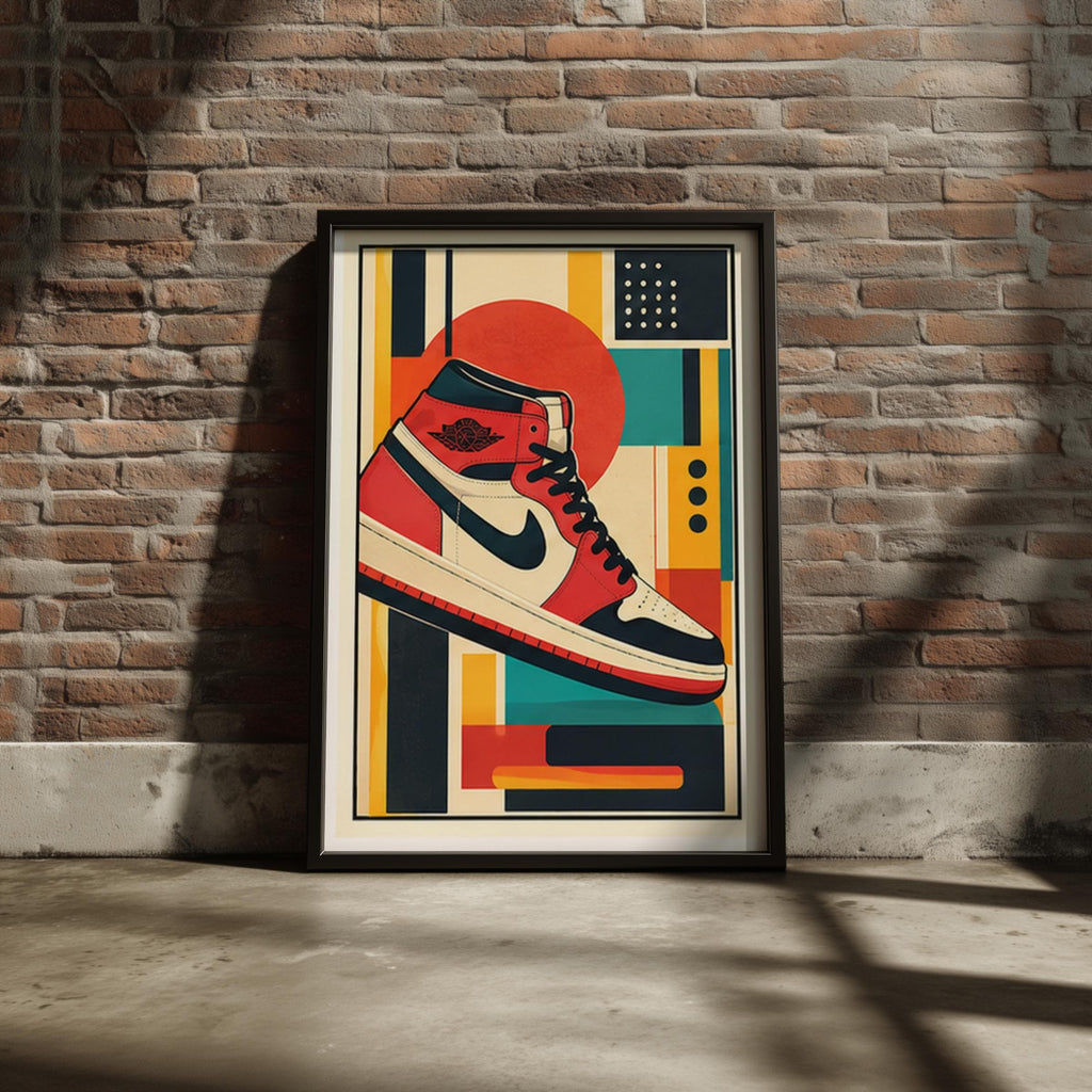 Retro High Top Sneaker Poster, Mid Century Geometric Wall Art, Streetwear Print for Bedroom