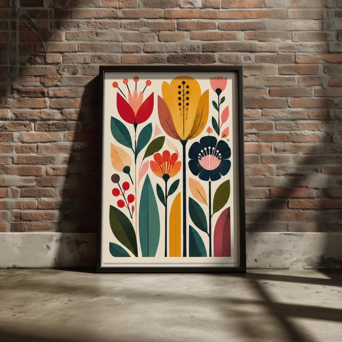 Mid Century Tulip Garden Wall Art, Retro Botanical Flower Poster, Colourful Floral Print for Living