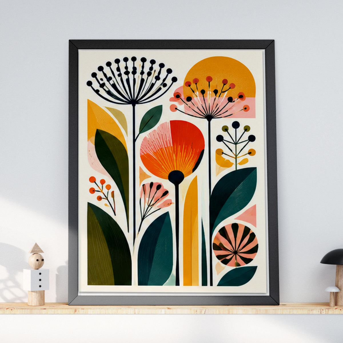 Mid Century Wildflower Art Print, Retro Botanical Poster, Colourful Floral Wall Decor for Living