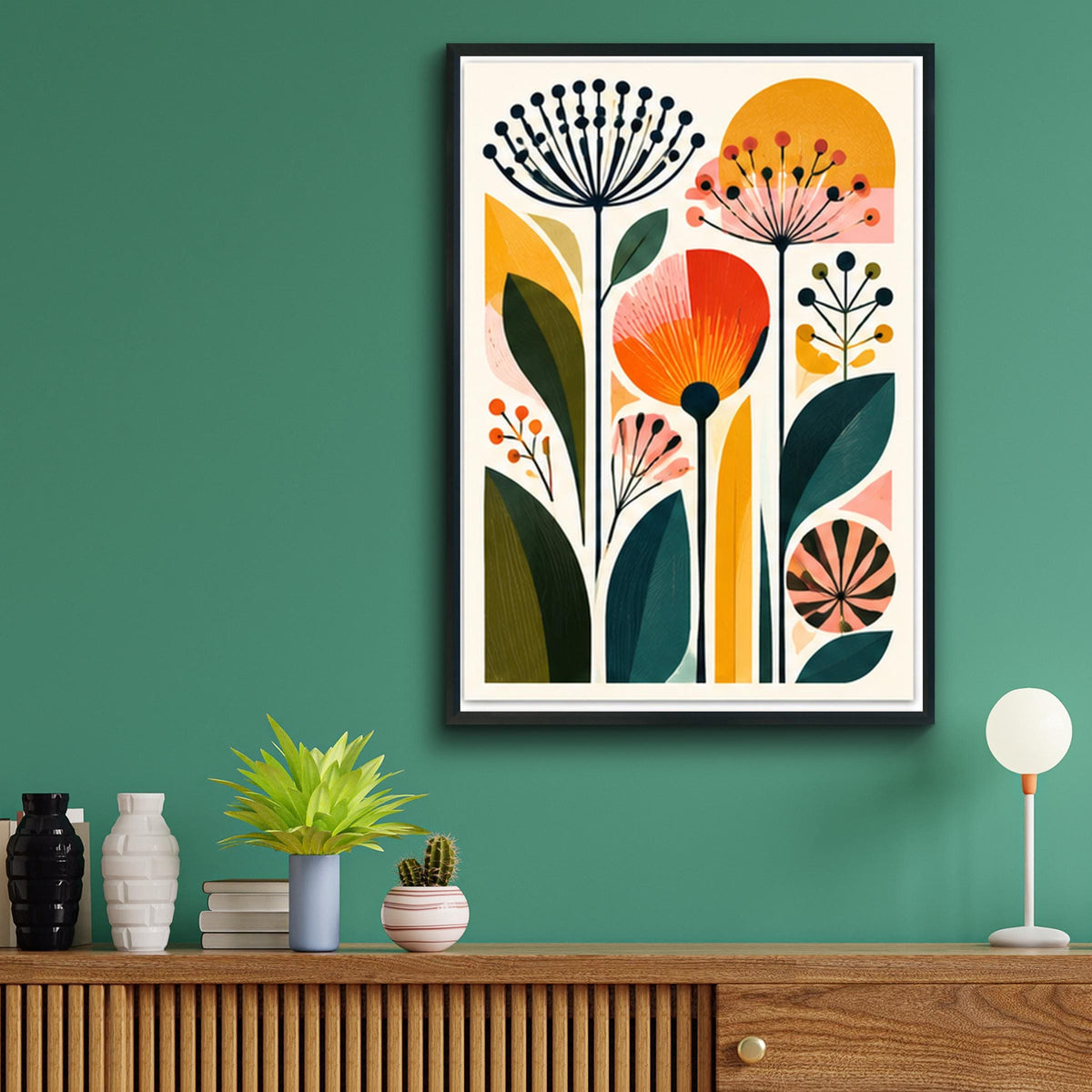 Mid Century Wildflower Art Print, Retro Botanical Poster, Colourful Floral Wall Decor for Living