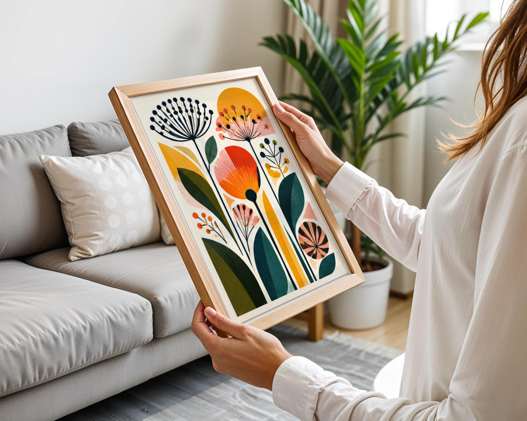 Mid Century Wildflower Art Print, Retro Botanical Poster, Colourful Floral Wall Decor for Living