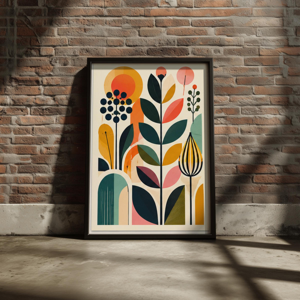 Mid Century Abstract Plants Poster, Geometric Botanical Wall Art, Retro Floral Print for Living Room