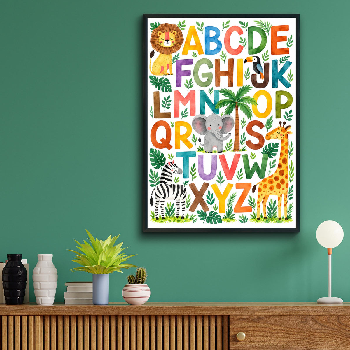 Safari Alphabet Poster, Jungle Animal ABC Wall Art, Kids Nursery Print (Physical Poster)