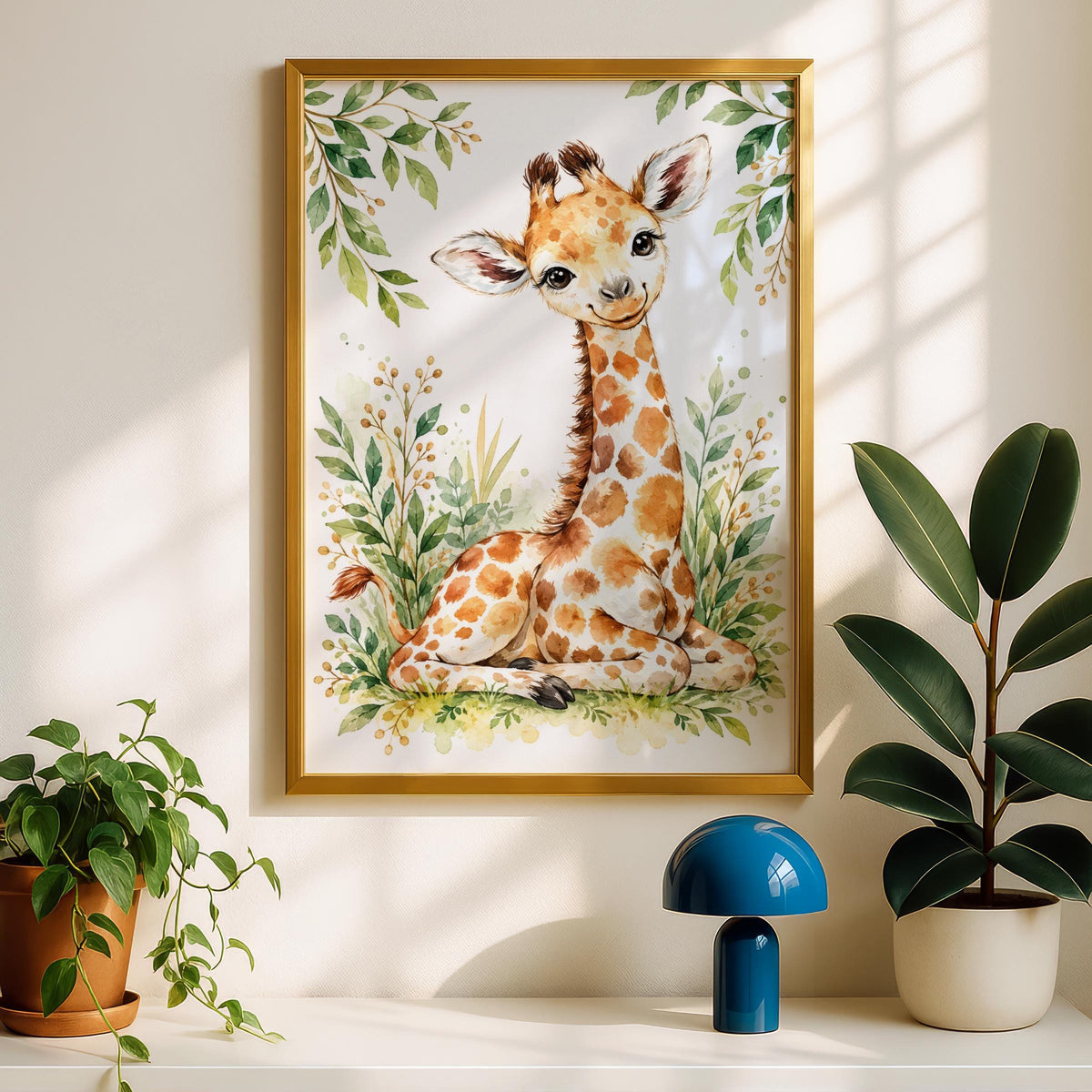 Watercolour Baby Giraffe Nursery Print, Safari Jungle Wall Art (Physical Print)
