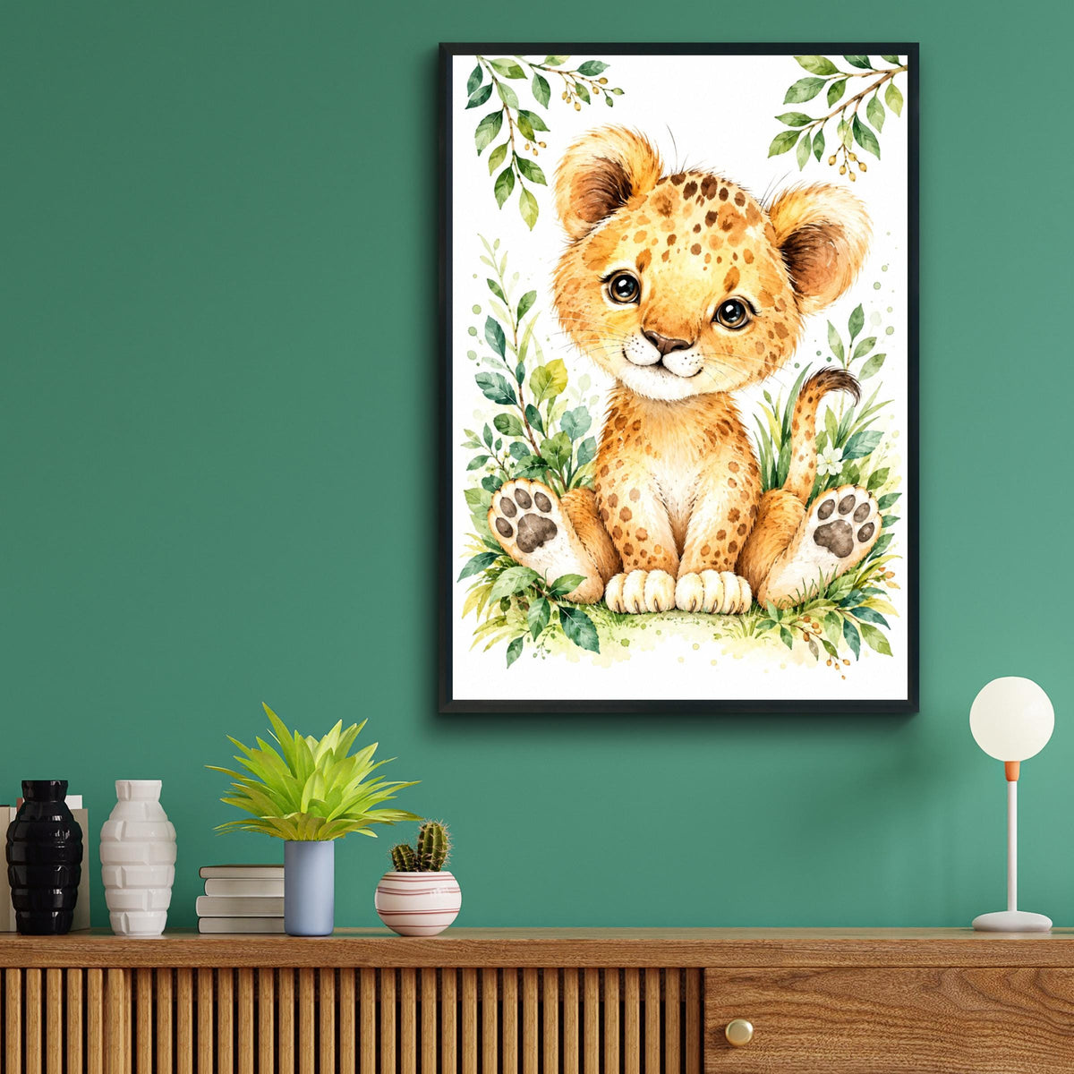 Watercolour Baby Lion Cub Nursery Print, Safari Jungle Wall Art (Physical Poster)