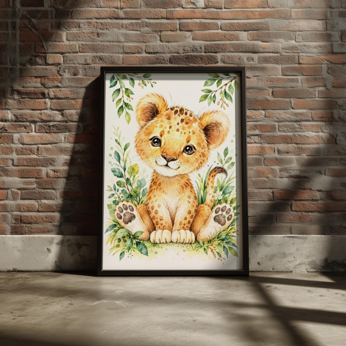 Watercolour Baby Lion Cub Nursery Print, Safari Jungle Wall Art (Physical Poster)