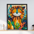 Bold Jungle Lion Poster, Tropical Nursery Art, Vibrant Children's Wall Decor