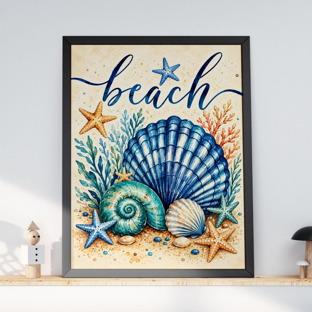 Beach Coastal Watercolour Poster, Nautical Ocean Print, Seaside Home Gift