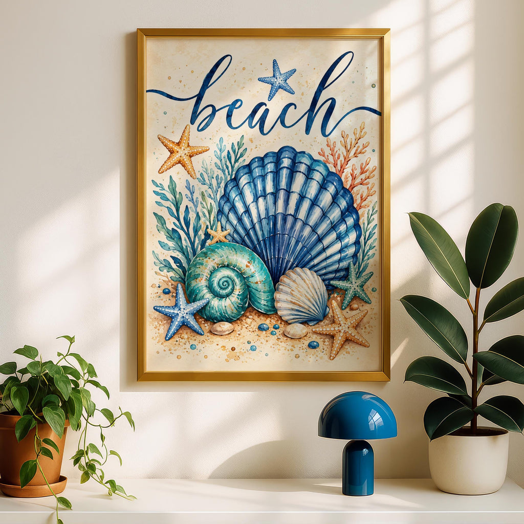 Beach Coastal Watercolour Poster, Nautical Ocean Print, Seaside Home Gift