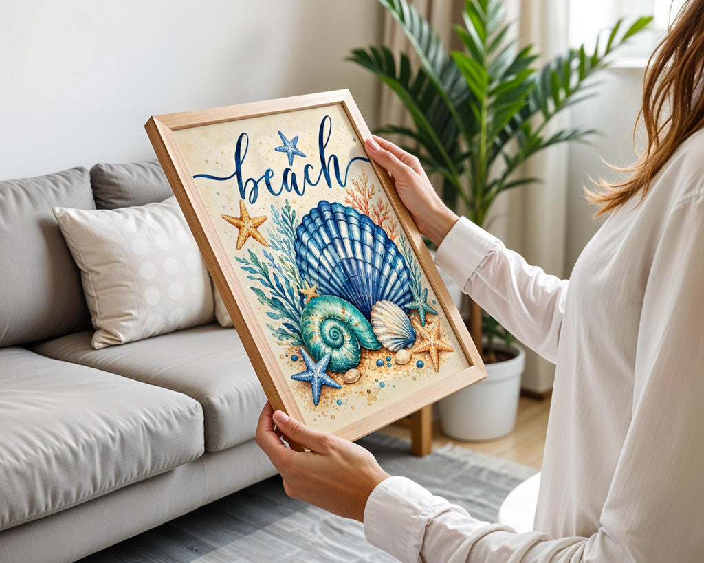 Beach Coastal Watercolour Poster, Nautical Ocean Print, Seaside Home Gift