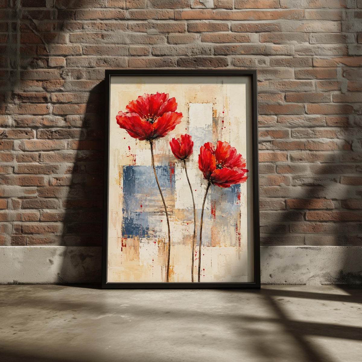 Abstract Red Poppies Art Print, Botanical Floral Poster, Modern Wall Decor