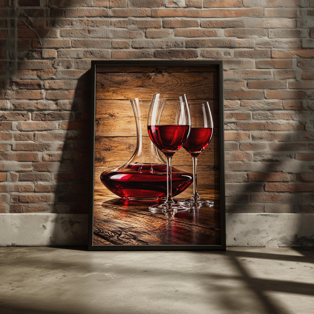 Red Wine Decanter & Glasses Wall Art Print, Rustic Kitchen Poster (Digital Download)