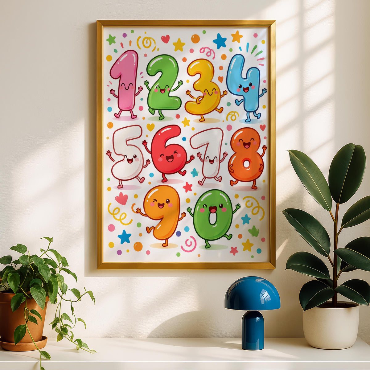Kawaii Cartoon Numbers 1-10 Wall Art, Colorful Counting Poster (Physical Print)