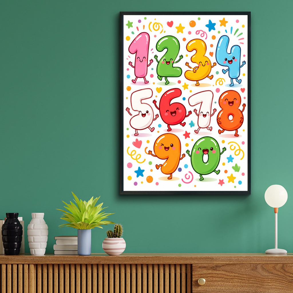 Kawaii Cartoon Numbers 1-10 Wall Art, Colorful Counting Poster (Physical Print)