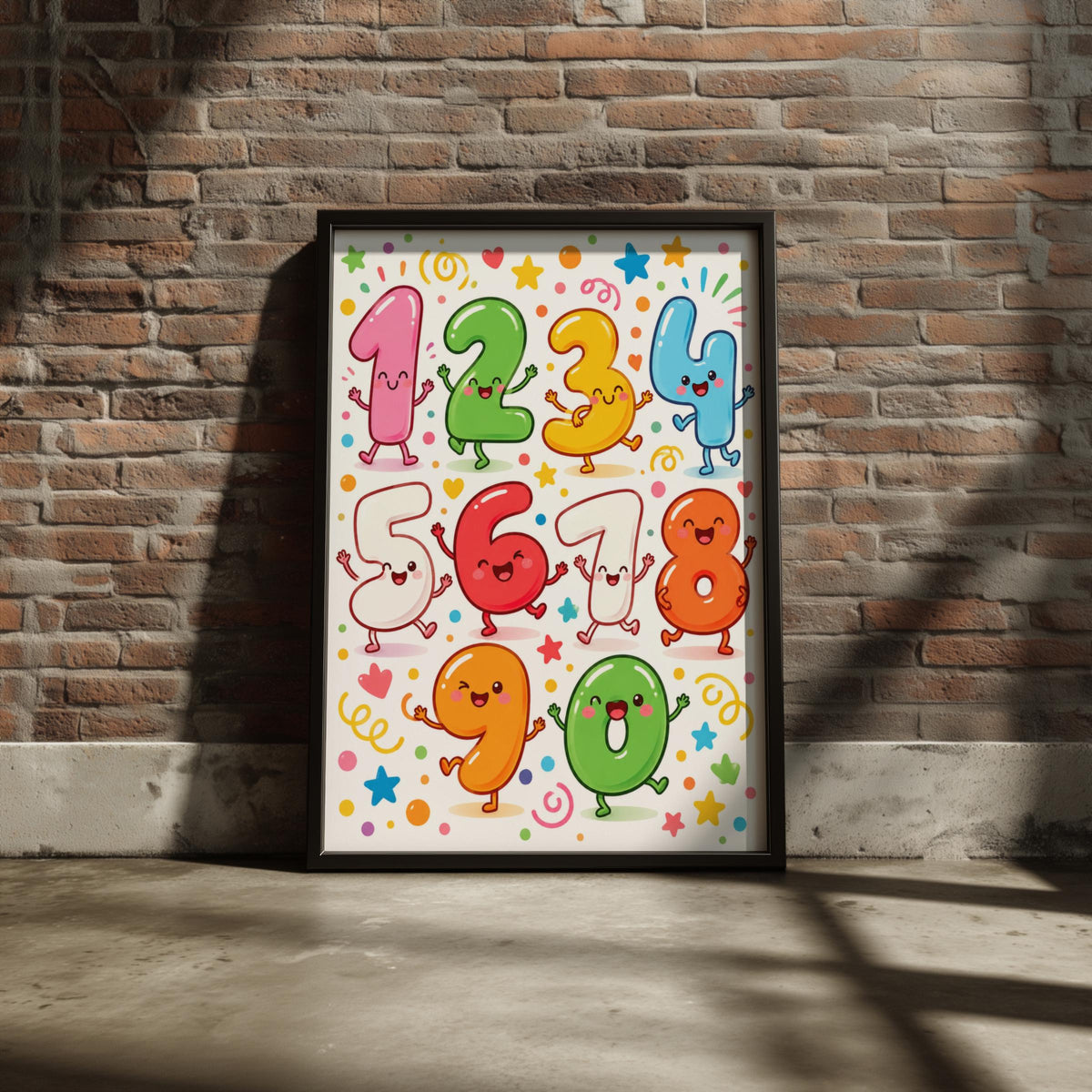 Kawaii Cartoon Numbers 1-10 Wall Art, Colorful Counting Poster (Physical Print)