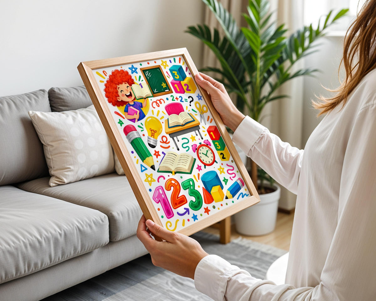 Colorful School Learning Poster, Kids Classroom Wall Art, Numbers Alphabet Print (Digital Download)