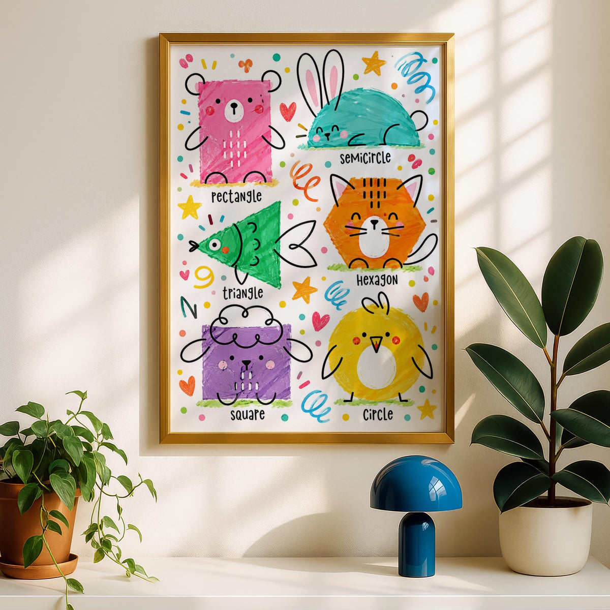 Animal Shapes Learning Poster, Kids Educational Wall Art Print (Digital Download)