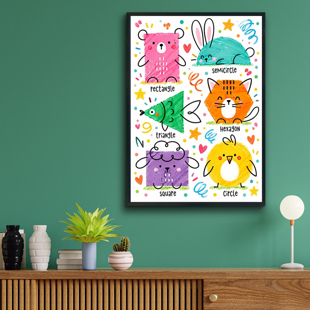 Animal Shapes Learning Poster, Kids Educational Wall Art Print (Digital Download)