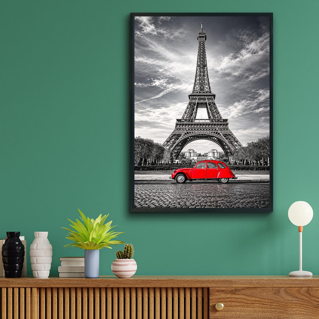 Eiffel Tower Red Citroen 2CV Poster, Black White Paris Wall Art Print (Digital Download)