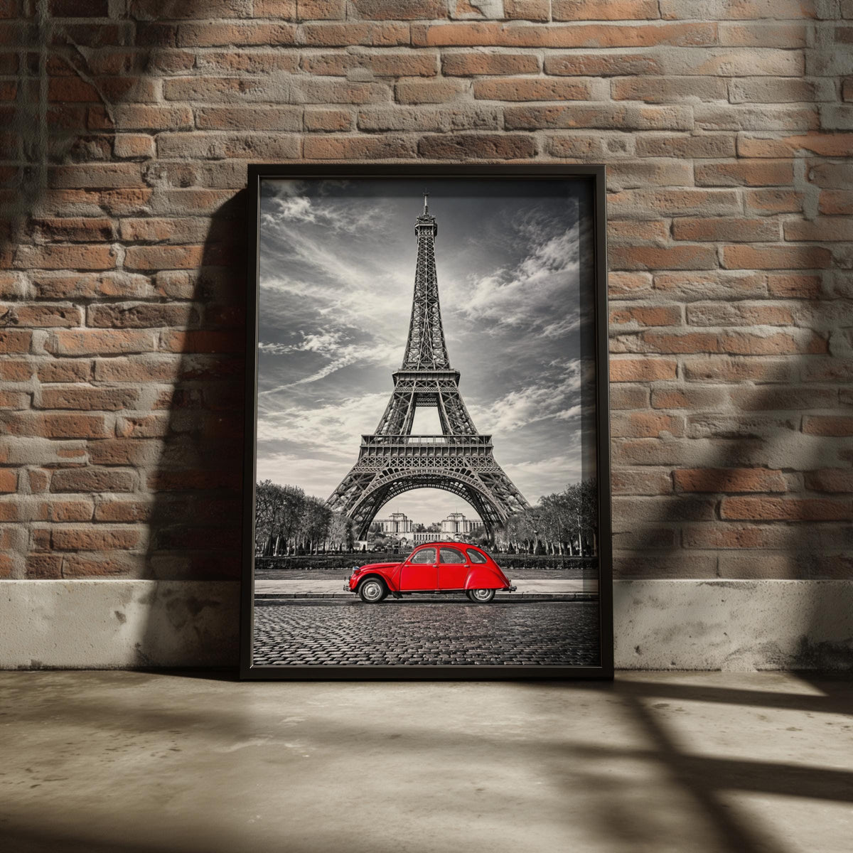Eiffel Tower Red Citroen 2CV Poster, Black White Paris Wall Art Print (Digital Download)
