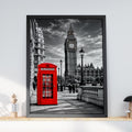 London Red Telephone Box Big Ben Black White Wall Art Print Poster, UK Travel Gift