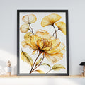 Golden Peony Ginkgo Leaf Watercolour Print, Amber Botanical Wall Art (Ready to Frame)