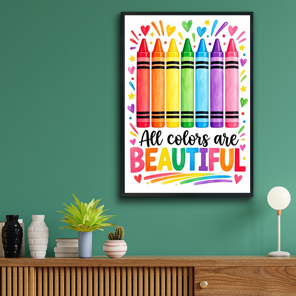 Rainbow Crayon Poster, Classroom Wall Art, Inclusive Kids Playroom Print, Teacher Gift Decor