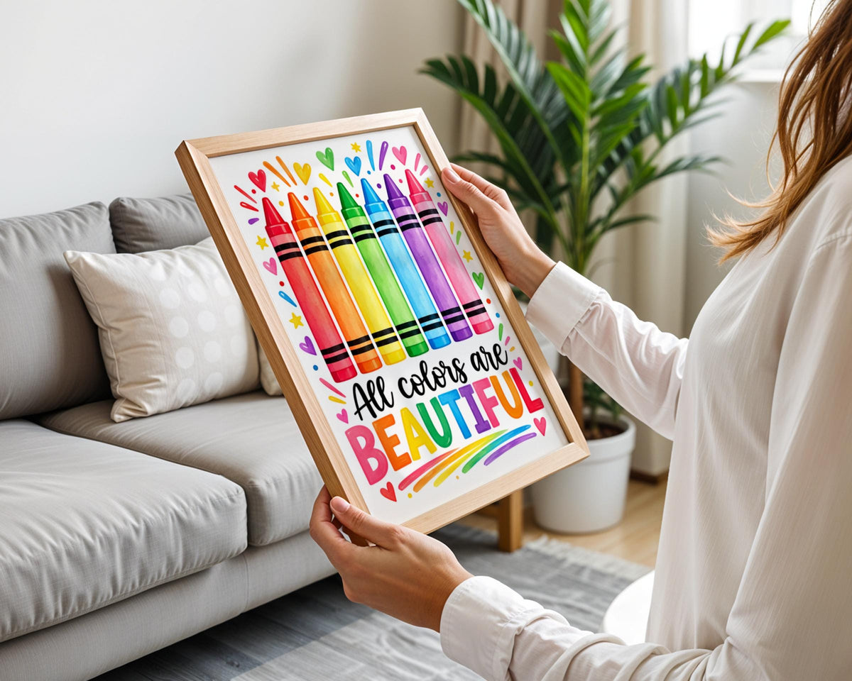 Rainbow Crayon Poster, Classroom Wall Art, Inclusive Kids Playroom Print, Teacher Gift Decor