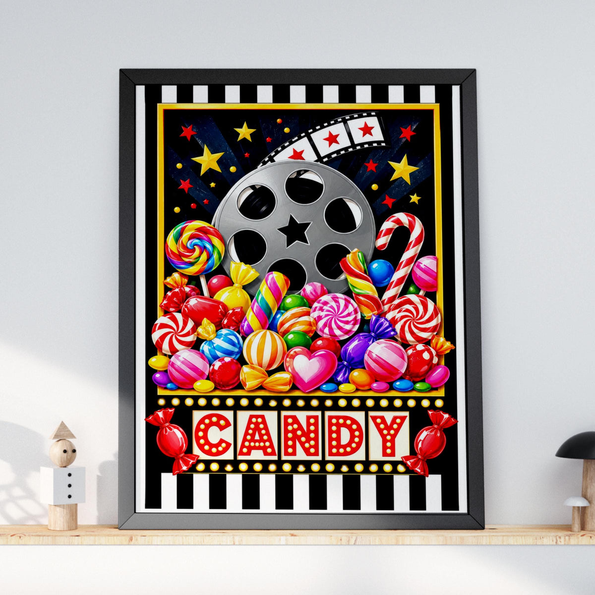 Retro Cinema Candy Poster, Home Cinema Wall Art, Film Reel Print, Sweet Shop Art, Movie Room Decor