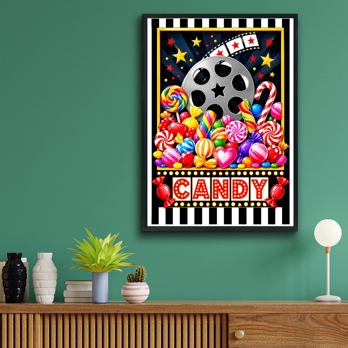 Retro Cinema Candy Poster, Home Cinema Wall Art, Film Reel Print, Sweet Shop Art, Movie Room Decor