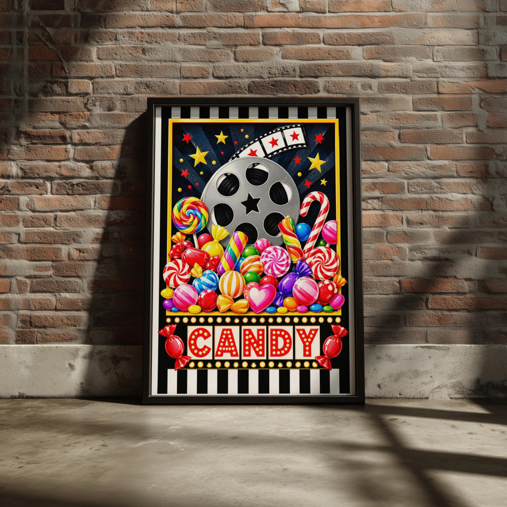 Retro Cinema Candy Poster, Home Cinema Wall Art, Film Reel Print, Sweet Shop Art, Movie Room Decor