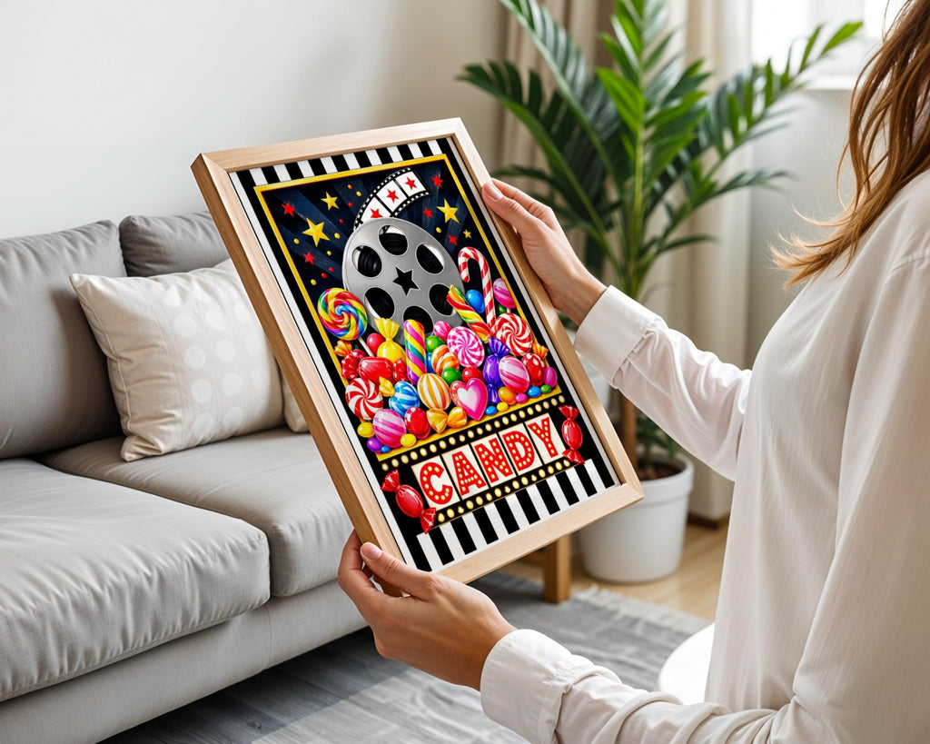 Retro Cinema Candy Poster, Home Cinema Wall Art, Film Reel Print, Sweet Shop Art, Movie Room Decor