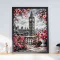 Big Ben London Art Print, Red Roses, Cherry Blossoms, UK Travel Decor (Poster)