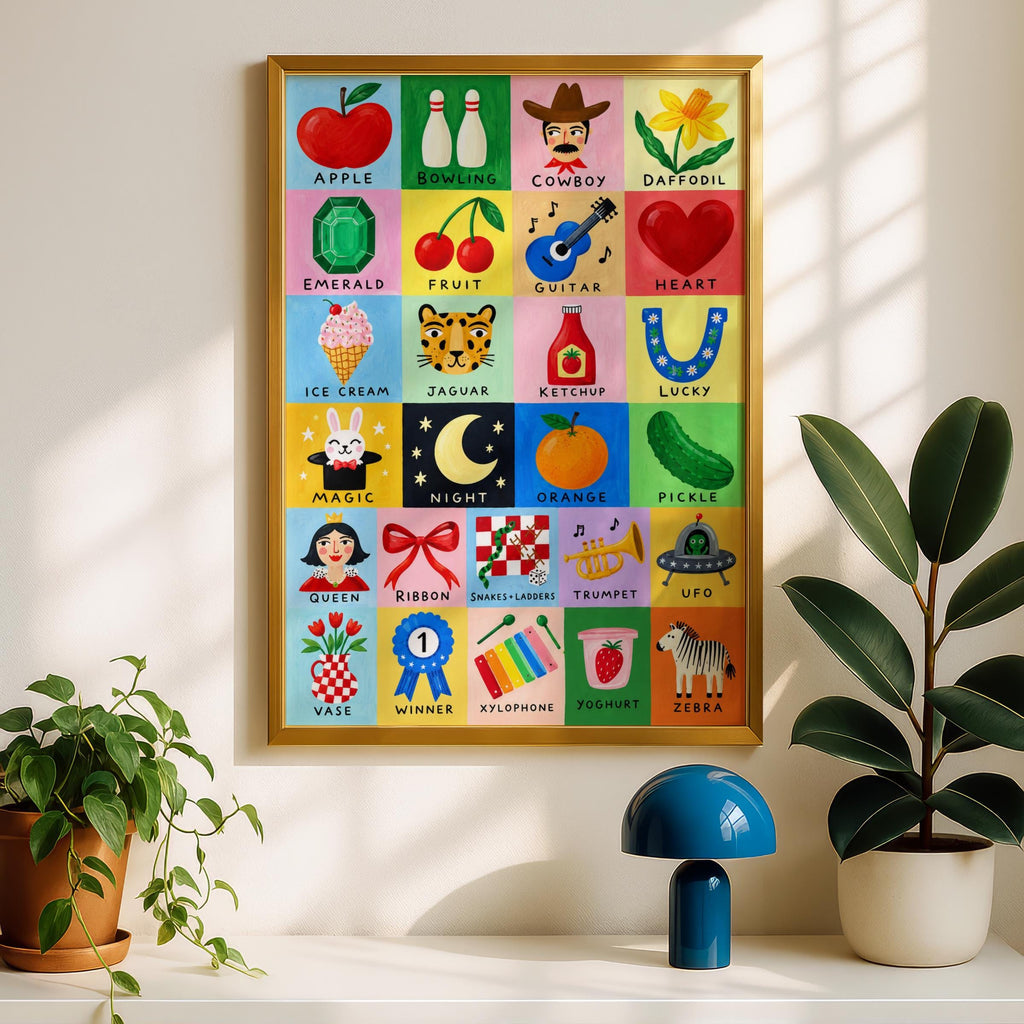 Colourful Alphabet Wall Art Print, Nursery Poster, Kids Room Decor, ABC Illustrated Playroom Gift