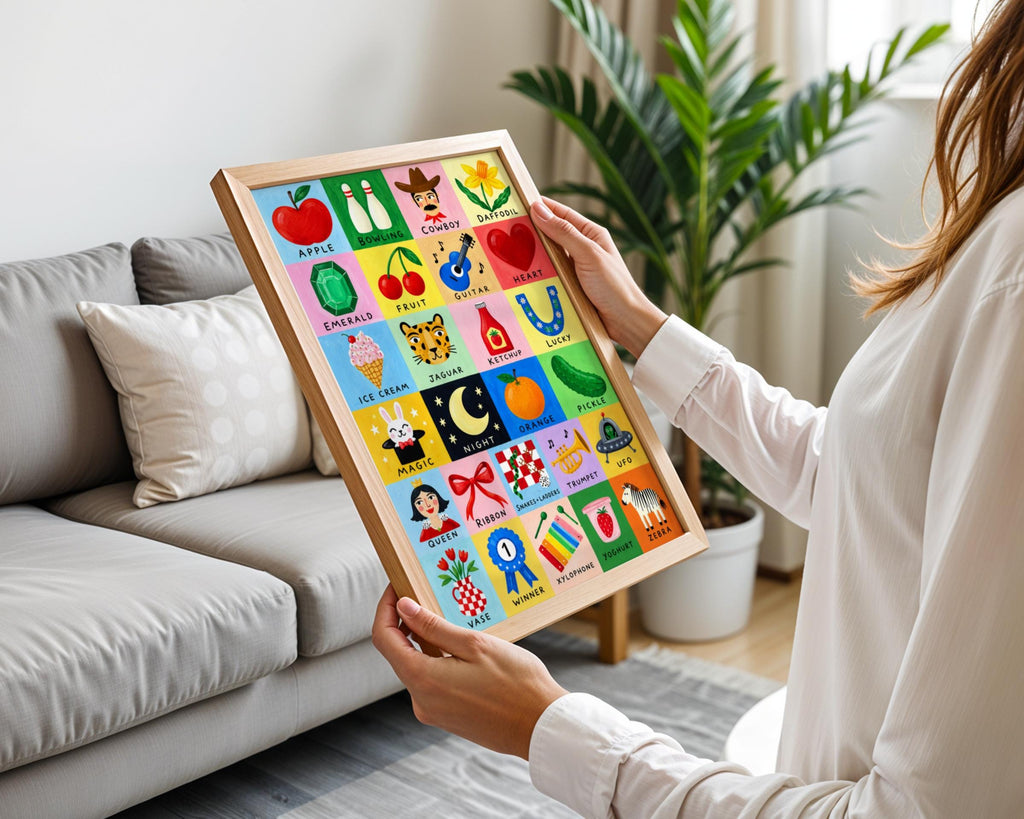 Colourful Alphabet Wall Art Print, Nursery Poster, Kids Room Decor, ABC Illustrated Playroom Gift