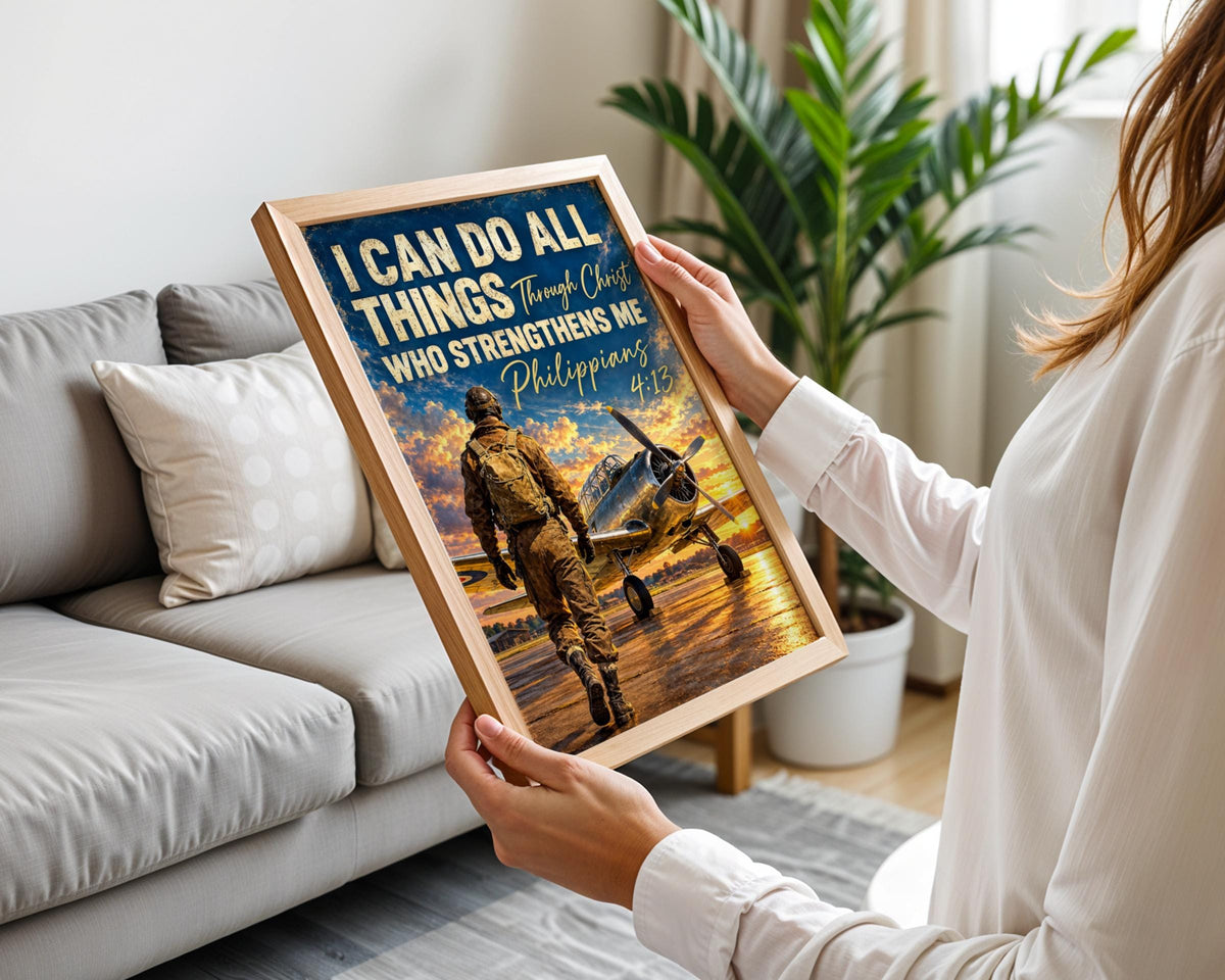 Philippians 4:13 Aviation Poster, Pilot Wall Art, Christian Faith Gift (Printed)