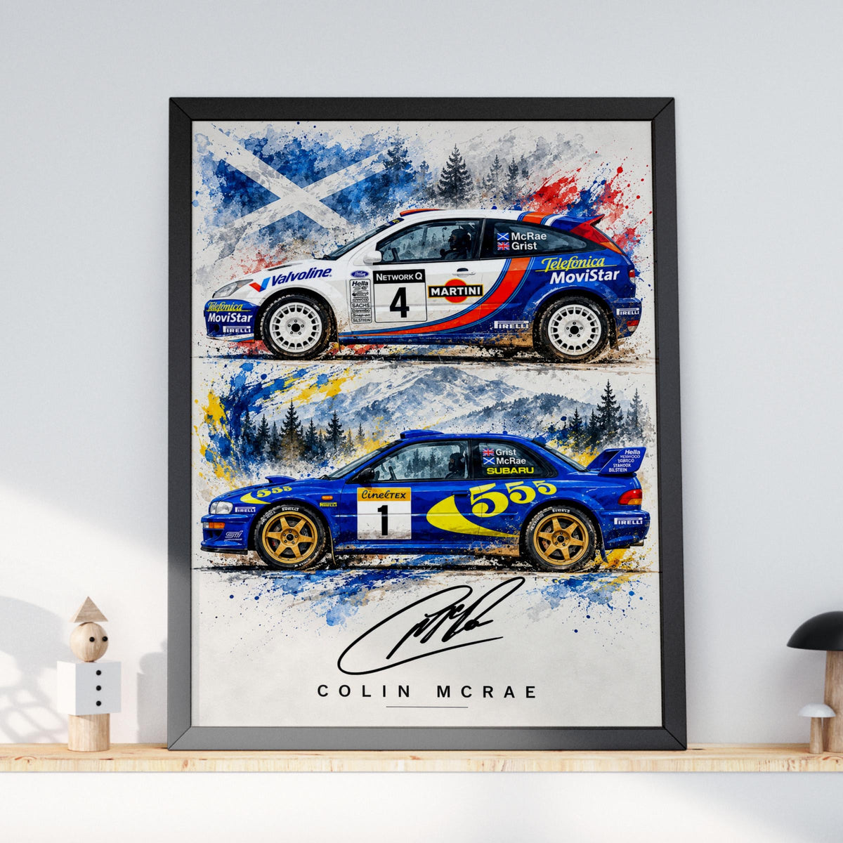 Colin McRae Rally Car Poster, Subaru Impreza Ford Focus WRC Print (Watercolour Style)