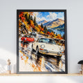 Vintage Sports Cars Watercolour Print, Autumn Mountain Road, Classic Car Poster