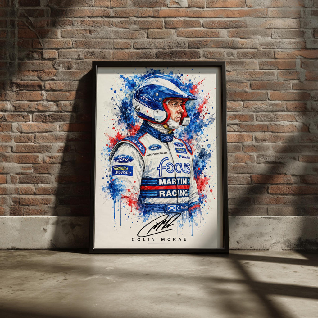 Colin McRae Martini Racing Poster, Ford Focus WRC Watercolour Splash Art (A4)