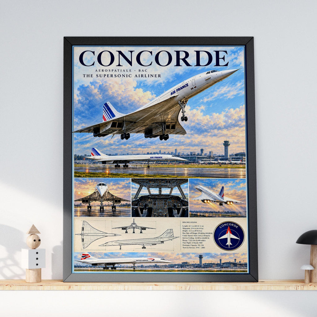 Concorde Supersonic Airliner Poster, Air France British Airways Aviation Art (Print)
