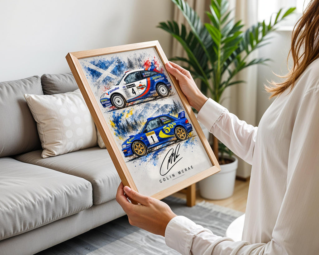 Colin McRae Rally Car Poster, Subaru Impreza Ford Focus WRC Print (Watercolour Style)