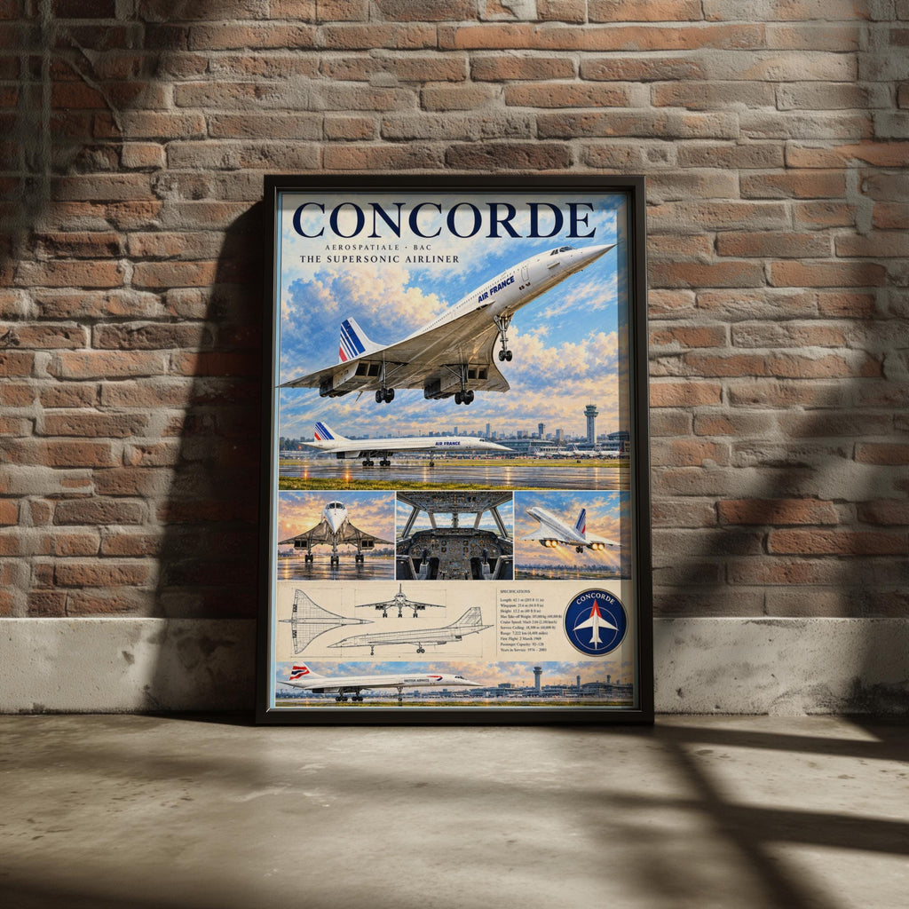 Concorde Supersonic Airliner Poster, Air France British Airways Aviation Art (Print)