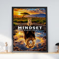 Mindset Is Everything Lion Cub Poster, Motivational Wall Art, Safari Sunset Print (300 DPI)