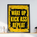 Grunge Motivational Poster, Yellow Black Gym Wall Art, Workout Hustle Decor (Physical Print)