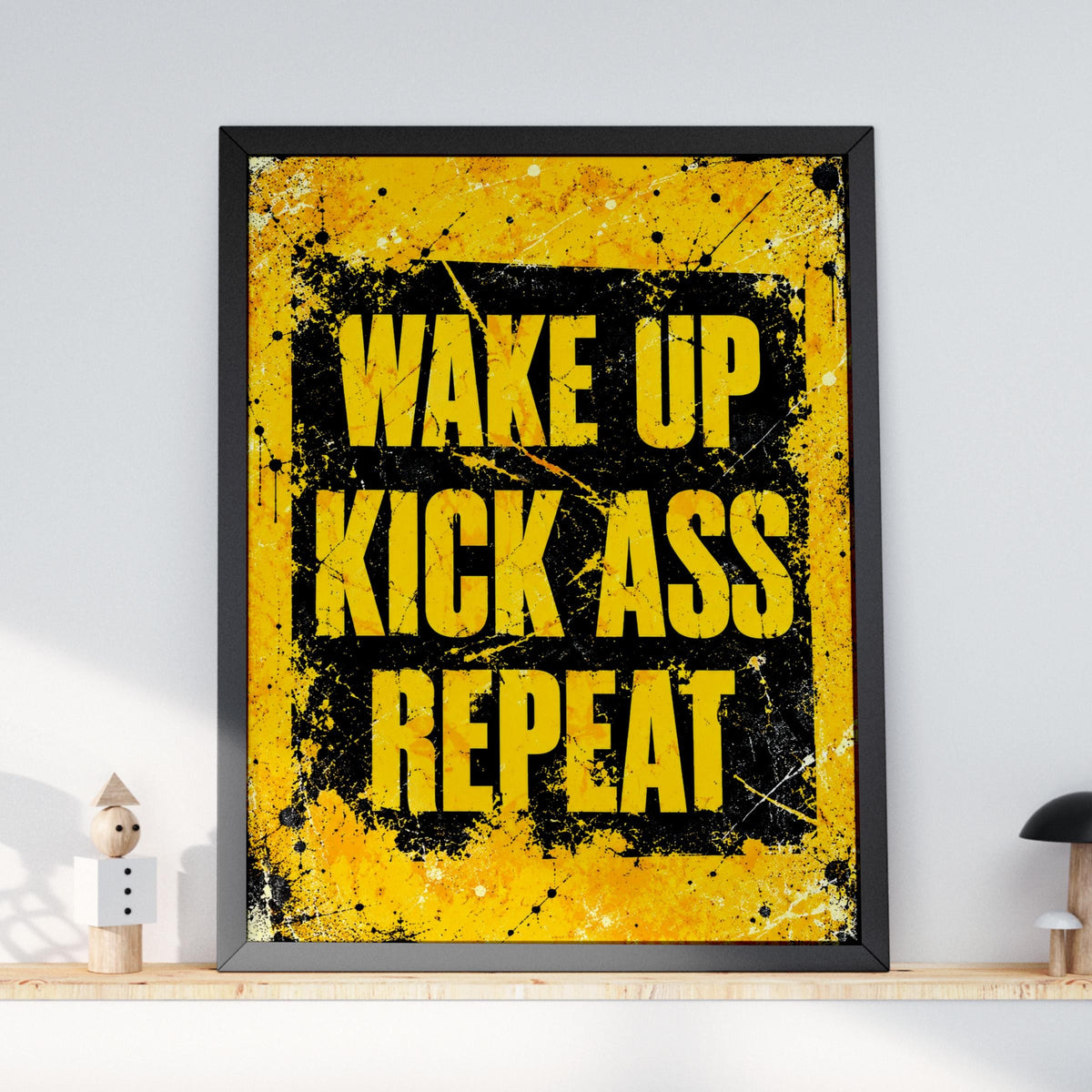 Grunge Motivational Poster, Yellow Black Gym Wall Art, Workout Hustle Decor (Physical Print)