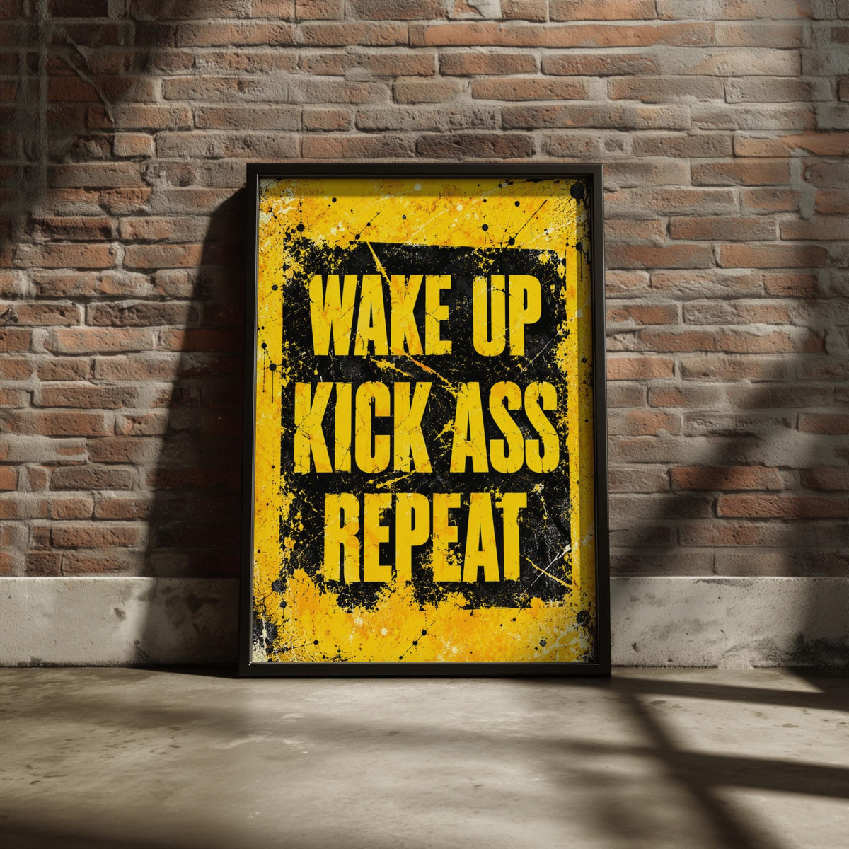 Grunge Motivational Poster, Yellow Black Gym Wall Art, Workout Hustle Decor (Physical Print)
