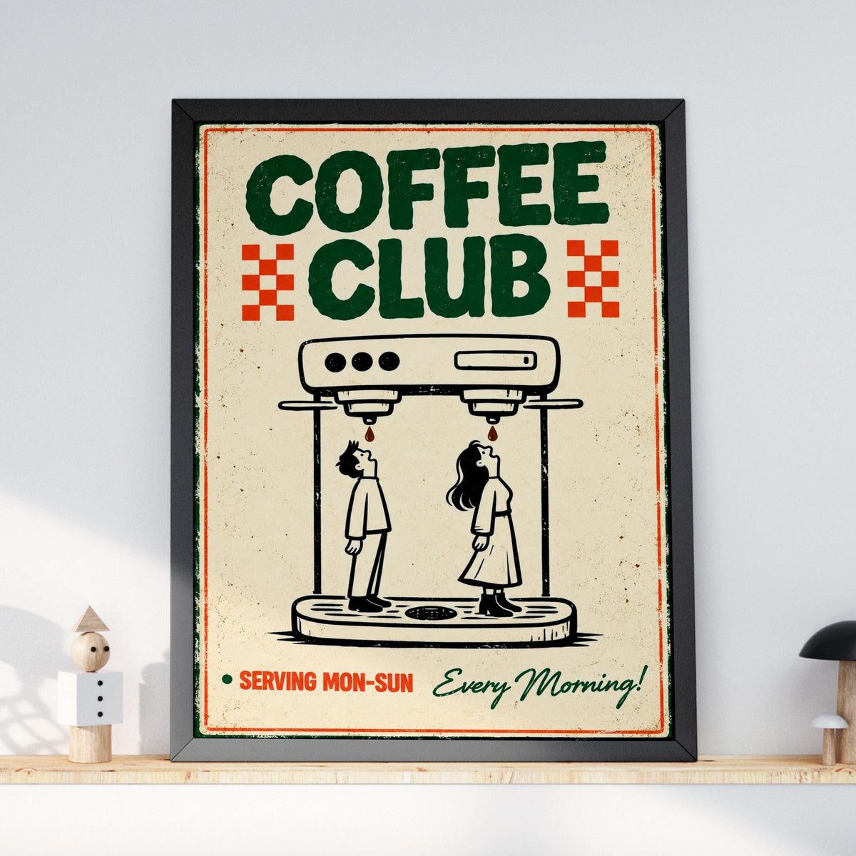 Retro Coffee Club Espresso Machine Poster, Vintage Cafe Wall Art (Print)